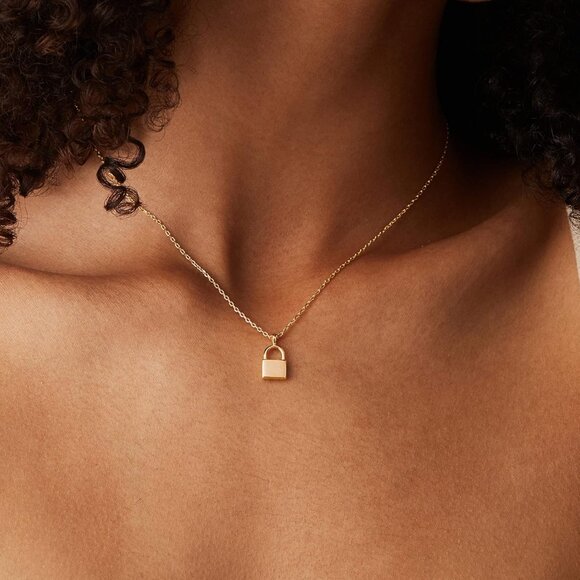 Women's Lock Gold Plated Pendant Dainty Cubic Zirconia Layering Chain Necklace - Picture 4 of 5